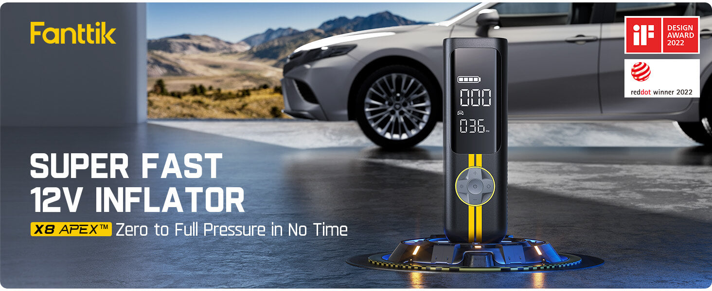 Fanttik X8 APEX™ Tire Inflator Portable Air Compressor, 2X Faster Inflation, 150PSI Cordless Tire Inflator with LCD Dual Screen, Suitable for MPV, Car, E-Bike, Motorcycle, For up to 26.3 Inch Tire