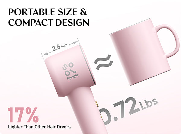 Fanttik Solo SonicDry H10 PRO 5X Faster Drying with 110,000 RPM Brushless Motor Hair Dryer, 56dB Low-Noise, 0.72lb Ultra-Light Blow Dryer, Ionic Tech for Travel, Home, Salon