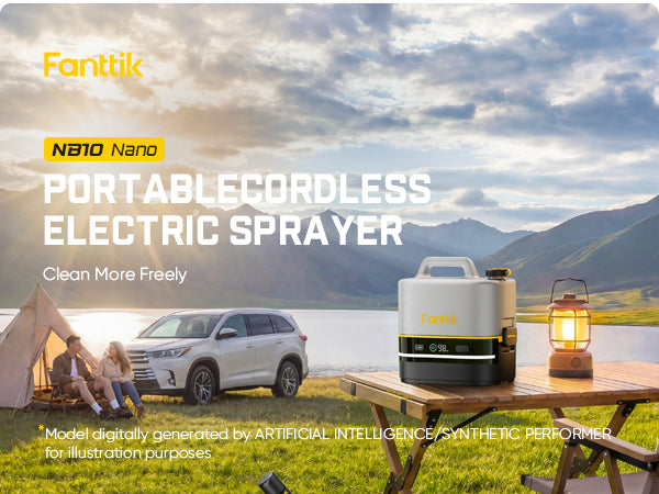 Fanttik NB10 Nano Portable Cordless Electric Sprayer w/2.1Gal Tank, HD LED Display, 4000mAh Lithium Battery, with Camping Ambient Light, Portable Pressure Washer for Outdoor & Indoor Cleaning