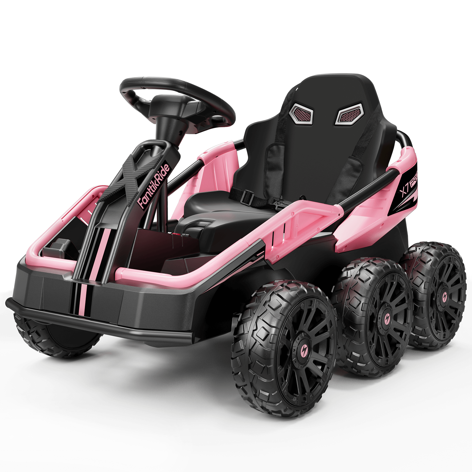 FanttikRide 24V Ride on Toys for Big Kids, 6 Eva Wheels UTV, 4x75W 5.9MPH Powerful Electric Car, 4WD/2WD Switch, Parent Remote, 4 Shock Absorbers, Ideal Gift for Kids Ages 3+