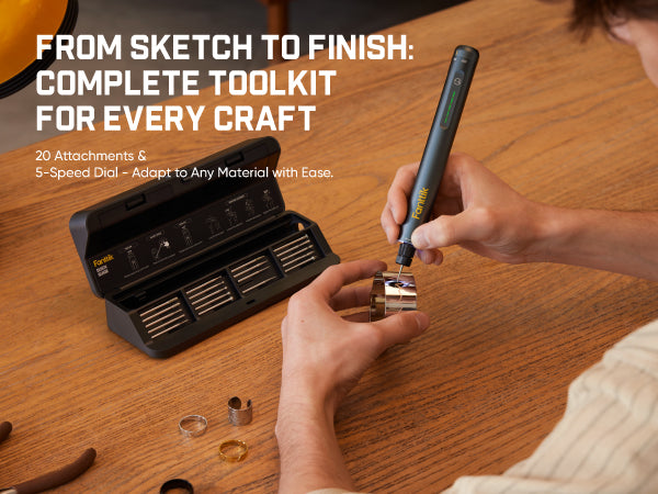 Fanttik F2 Master Eng Engraving Pen, Cordless Rotary Tool Kit with 5 Variable Speed, Rechargeable Engraver Pen with 20Pcs Bits for Metal, Wood, Glass, Plastic, Portable for Artists & DIYers