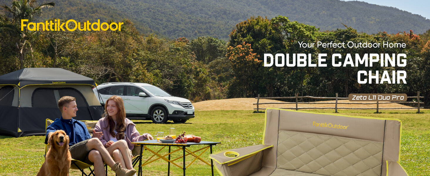 FanttikOutdoor Zeta L11 Duo Pro Double Camping Chair, 2 Person Portable Folding Couch, High Strength Loveseat with Cup Holder & Carry Bag for Travel, Games, BBQ, Backyard, Support up to 600 lbs