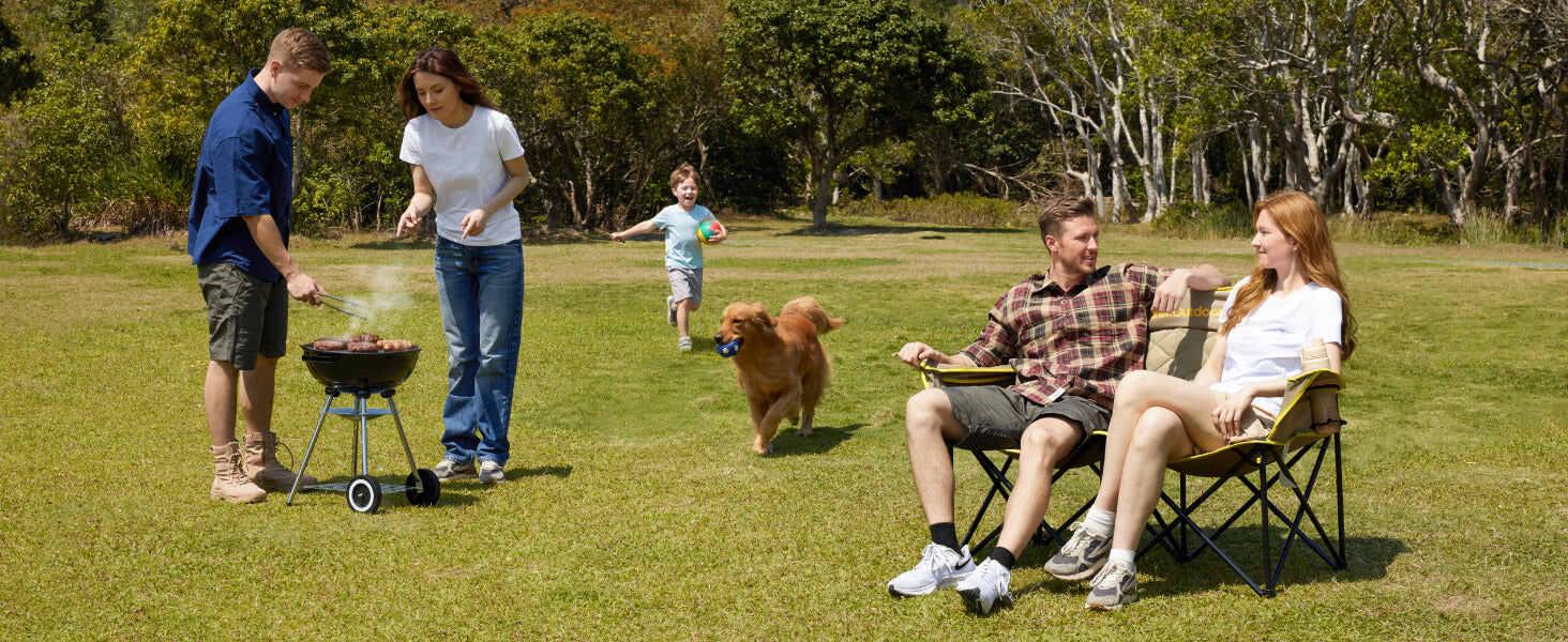 FanttikOutdoor Zeta L11 Duo Pro Double Camping Chair, 2 Person Portable Folding Couch, High Strength Loveseat with Cup Holder & Carry Bag for Travel, Games, BBQ, Backyard, Support up to 600 lbs