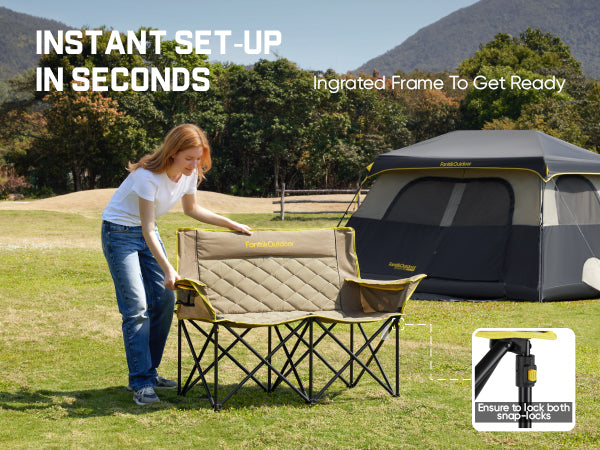 FanttikOutdoor Zeta L11 Duo Pro Double Camping Chair, 2 Person Portable Folding Couch, High Strength Loveseat with Cup Holder & Carry Bag for Travel, Games, BBQ, Backyard, Support up to 600 lbs