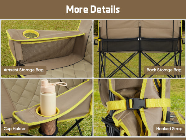 FanttikOutdoor Zeta L11 Duo Pro Double Camping Chair, 2 Person Portable Folding Couch, High Strength Loveseat with Cup Holder & Carry Bag for Travel, Games, BBQ, Backyard, Support up to 600 lbs