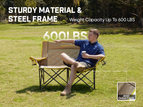 FanttikOutdoor Zeta L11 Duo Pro Double Camping Chair, 2 Person Portable Folding Couch, High Strength Loveseat with Cup Holder & Carry Bag for Travel, Games, BBQ, Backyard, Support up to 600 lbs