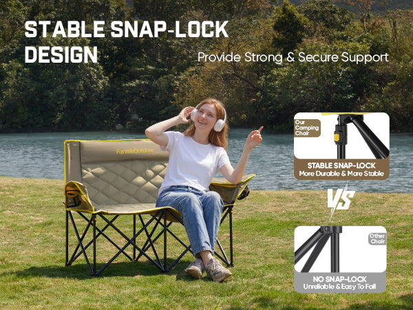 FanttikOutdoor Zeta L11 Duo Pro Double Camping Chair, 2 Person Portable Folding Couch, High Strength Loveseat with Cup Holder & Carry Bag for Travel, Games, BBQ, Backyard, Support up to 600 lbs