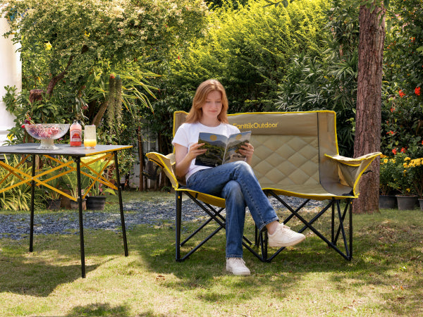 FanttikOutdoor Zeta L11 Duo Pro Double Camping Chair, 2 Person Portable Folding Couch, High Strength Loveseat with Cup Holder & Carry Bag for Travel, Games, BBQ, Backyard, Support up to 600 lbs