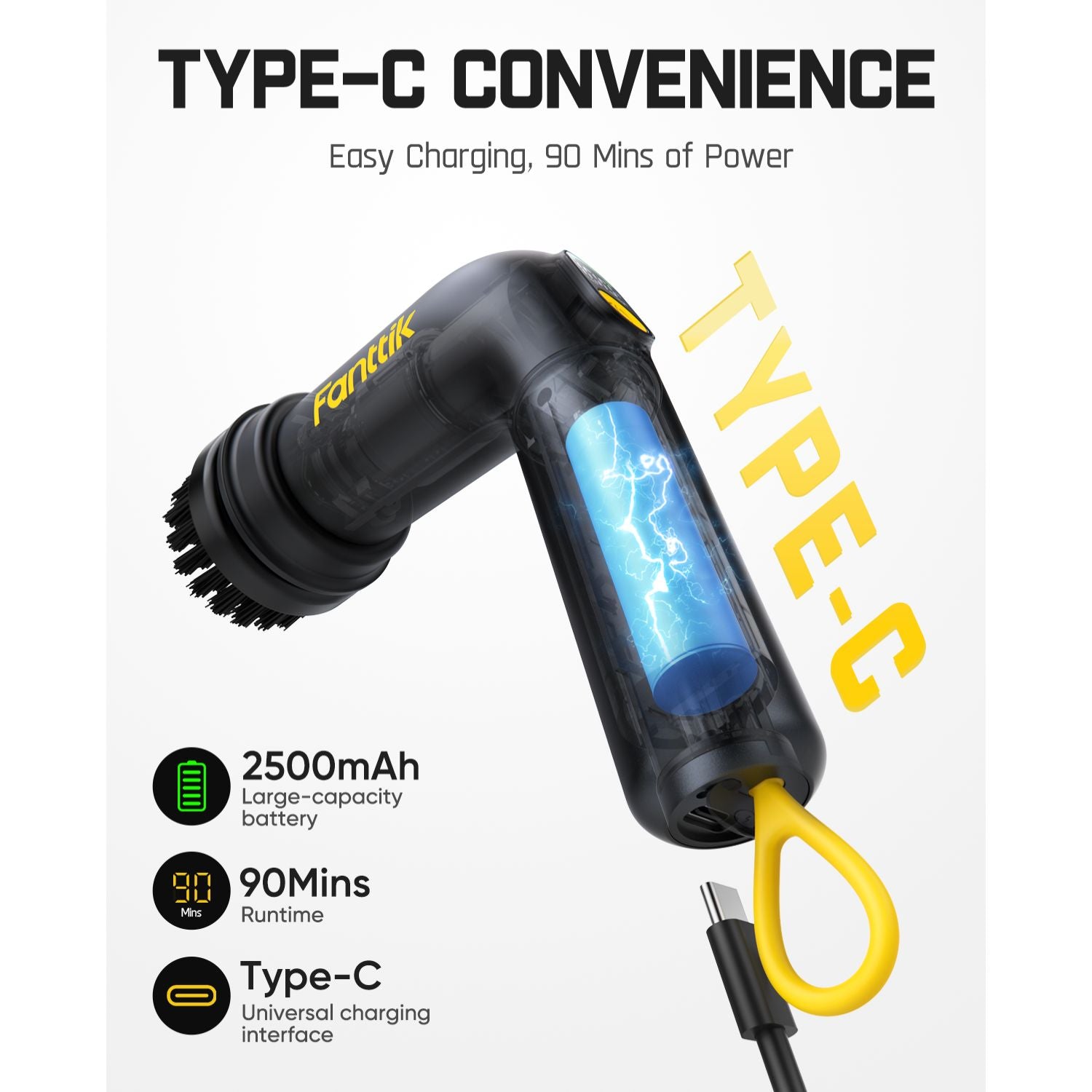 Fanttik G9 Handy Cordless MagnaStorm Electric Spin Scrubber, Dual-Speed Control with 5 Brush Heads, LED Display, IPX7 Waterproof, 2500mAh Battery with Type-C Charging, for Kitchen, Sink, Tile, Stove