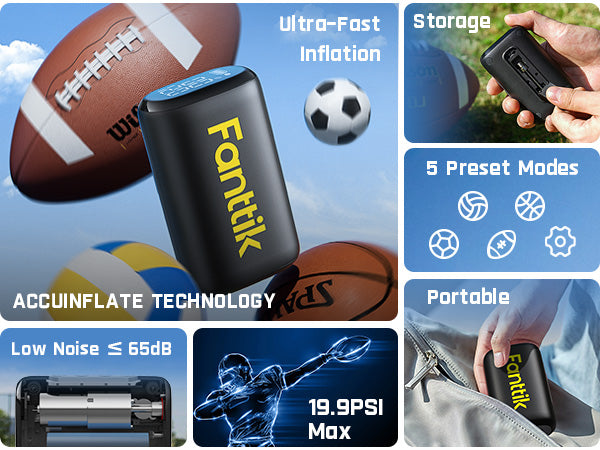 Fanttik X9 Nano Electric Ball Pump for Sports Balls, Portable Fast Inflation with Precise Pressure Gauge and LED Display, Perfect for Football, Soccer, Basketball, Volleyball, Includes Needle