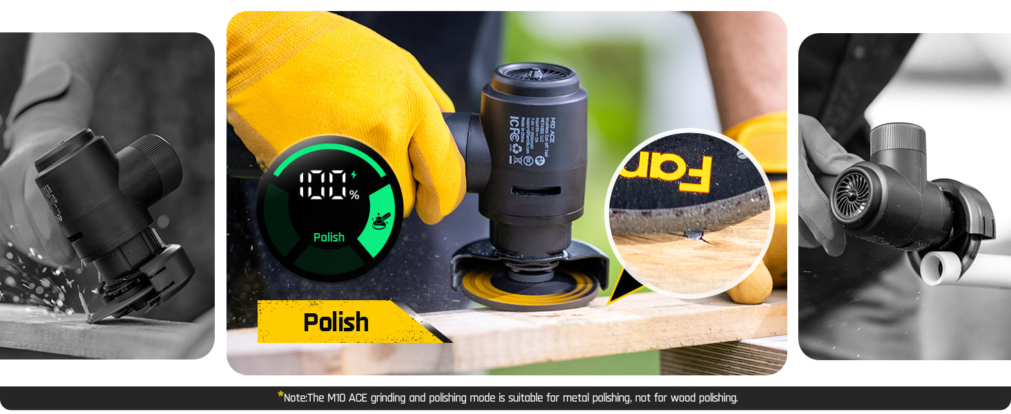 Fanttik M10 ACE Cordless Angle Grinder Brushless, 3 Inch Compact Cut Off Tool with LED Display, 3 Variable Modes, Double Security, Type-C Fast Charging, 10000RPM Mini Cutter with 4 Blades