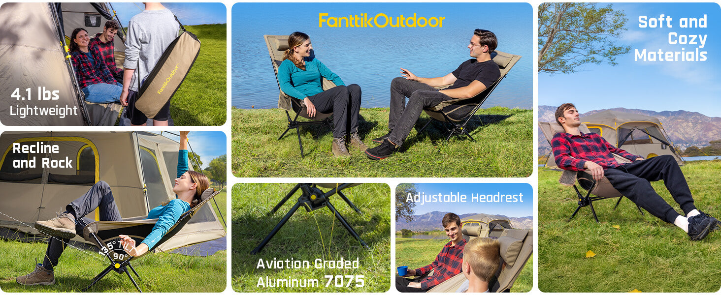 FanttikOutdoor Zeta L8 Max Rocker Camping Chair, Multi-Angle Adjustable, Portable & Lightweight, Outdoor Chair Supports 250 lbs, Comfort-Driven Design, High Strength Camping Chair