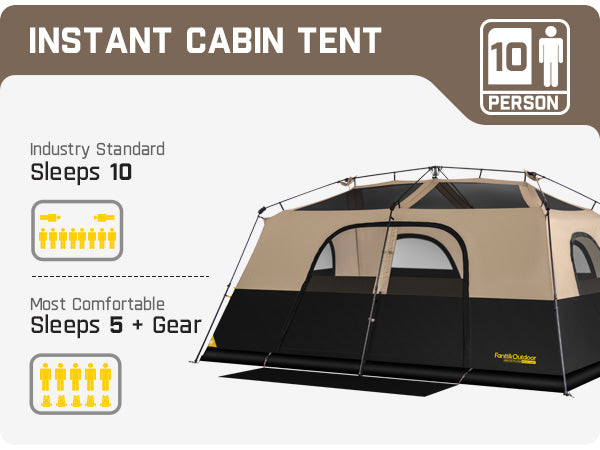 FanttikOutdoor Instant Cabin Tent 10 Person Camping Tent Setup in 60 Seconds with Rainfly & Windproof Portable with Carry Bag for Family Camping & Hiking, Upgraded Ventilation