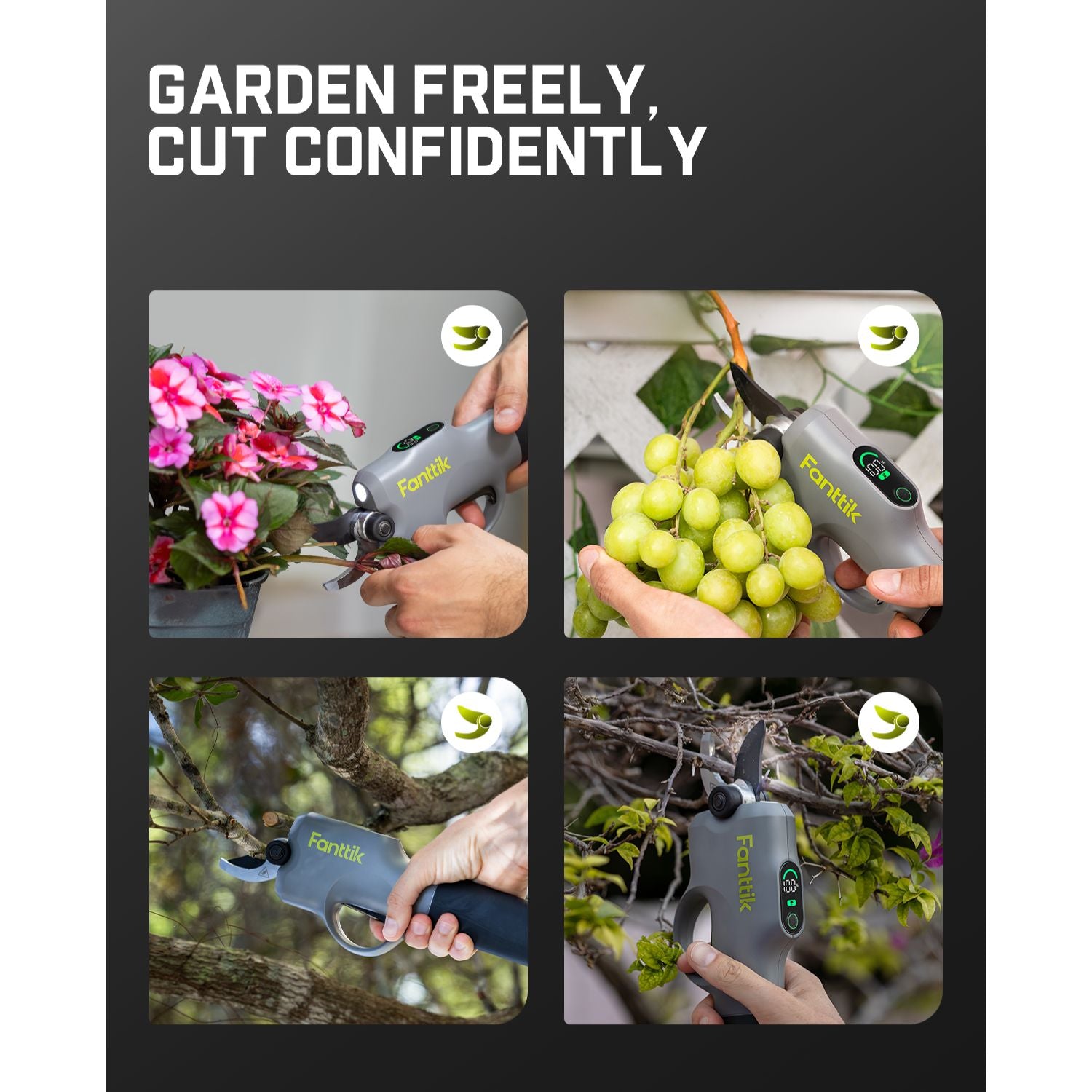 Fanttik Y10 Pro 7.2V Cordless Pruning Shears with Brushless Motor, LED Display, 4-Level Safety System, USB-C Fast Charging, SK5 Steel Blade for Branch Trimming