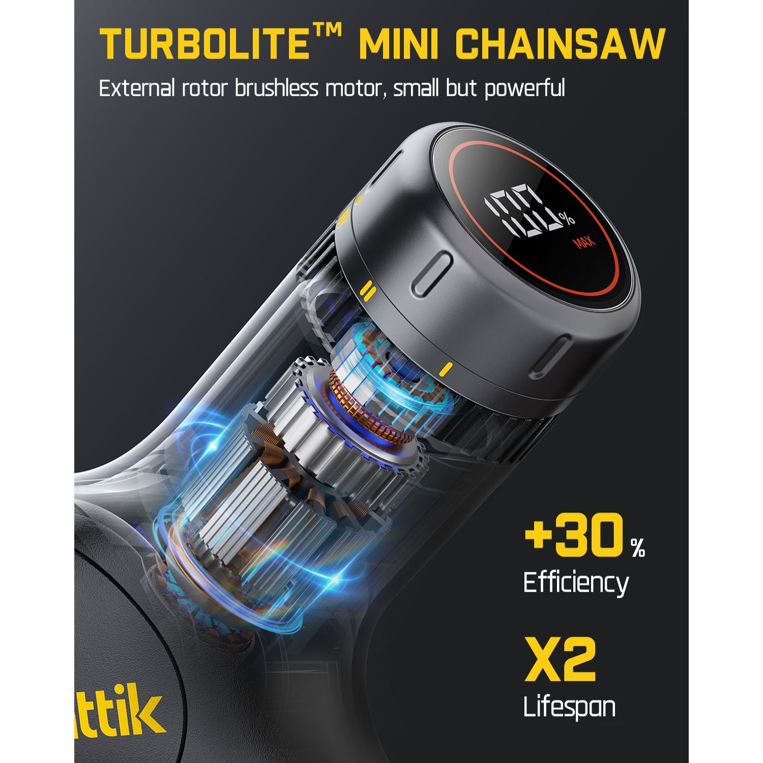 Fanttik W10 APEX Mini Chainsaw with LED Display, Brushless Motor, 2500 mAh, Handheld Electric Chainsaw Cordless for Tree Wood, Tools for Household and Garden