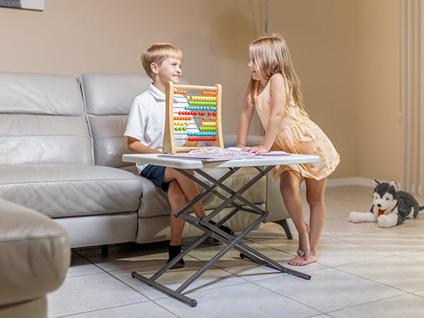FanttikOutdoor 28 inch Small Folding Table, One-Handed Height Adjustment, 3 Heights, Lowering Lever, Instalift, Portable Side Table for Tv Tray, Desk, Kitchen, No Assembly, Granite White Zeta X1 Apex