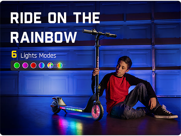 FanttikRide T10 Apex Electric Scooter for Kids 4.3-5.6 ft 200W Motor, LED Colorful Lights with Bluetooth Music Speaker, 7/10/12 MPH Digital Display,45W Fast Charging, Foldable E-Scooter