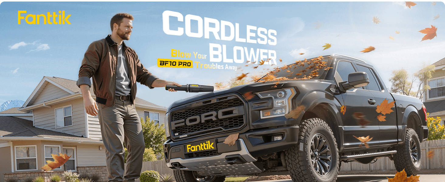 Fanttik BF10 Pro Cordless Leaf Blower, 80000RPM Cordless Blower, Type-C Fast Charging, Lightweight Electric Leaf Blower with 3 Gears Adjustable, Blowers for Car, Blowing Leaves, Snow and Dust