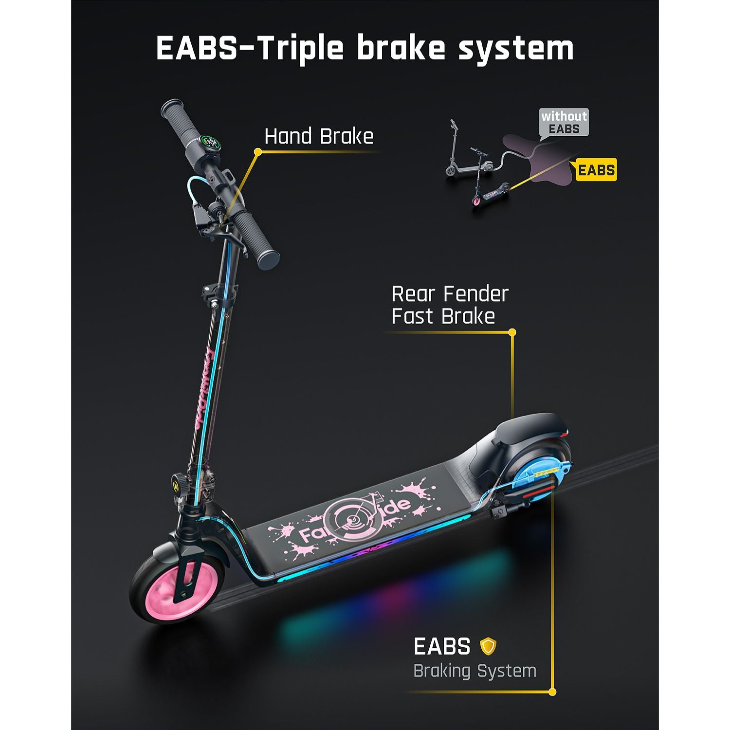 anttikRide T10 Apex Electric Scooter for Kids 4.3-5.6 ft 200W Motor, LED Colorful Lights with Bluetooth Music Speaker, 7/10/12 MPH Digital Display,45W Fast Charging, Foldable E-Scooter