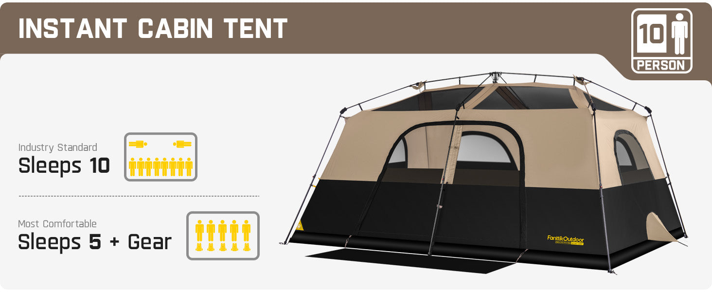 FanttikOutdoor Instant Cabin Tent 10 Person Camping Tent Setup in 60 Seconds with Rainfly & Windproof Portable with Carry Bag for Family Camping & Hiking, Upgraded Ventilation