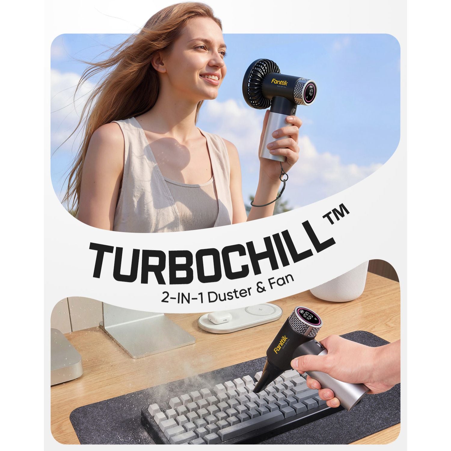 Fanttik Gust B11 Mix 2-in-1 Electric Air Duster & Fan, Dust Blower, 110000RPM Brushless Motor, Compressed Air Duster, 100 Stepless Gears, One-tap Booster, Electric Duster for PC, Electronics, Outdoor