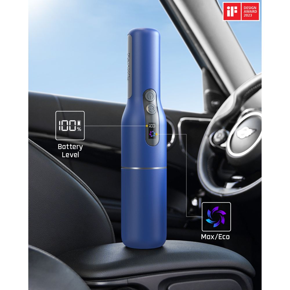 This car detailing vacuum has intelligent color screen display, which enables monitoring the battery level, powerful suction modes(Max/Eco)