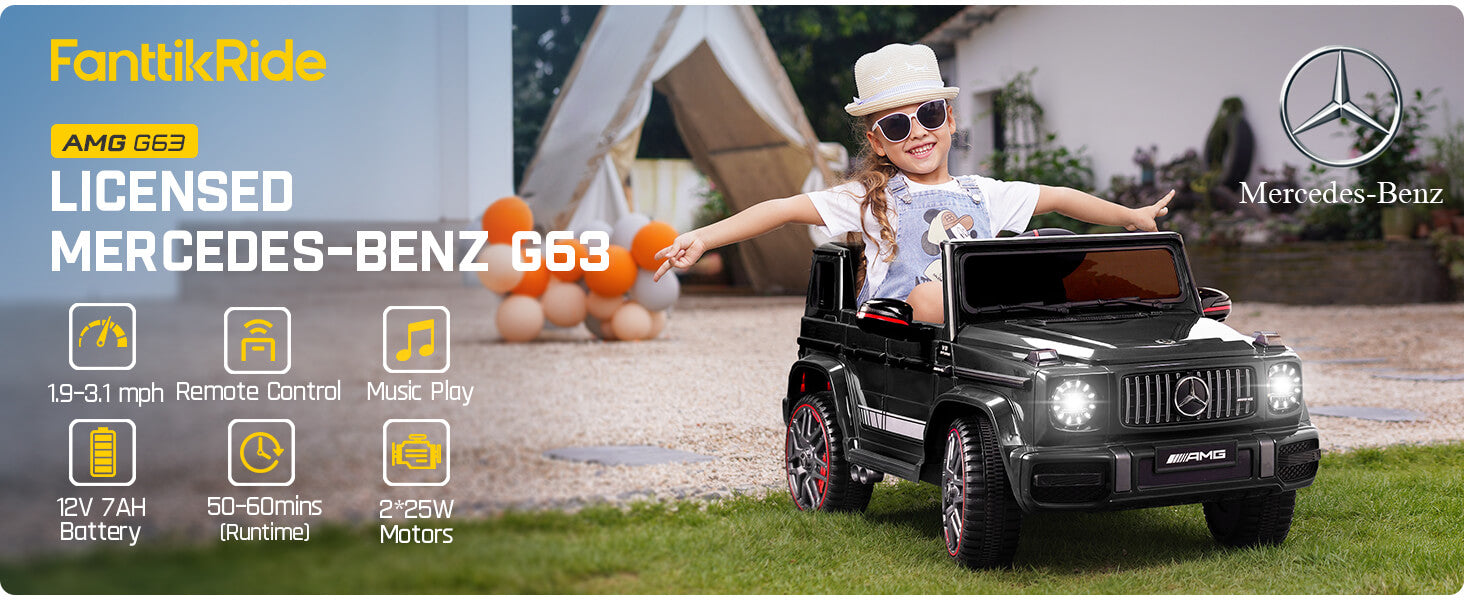 12V 10Ah Plus Size Licensed Ride on Car for Kids Ages 3-7, Electric Vehicle Ride on Toys w/Parent Remote, Wireless Music, Suspension System, Ideal Gift to Kids-AMG G63 Max, Black