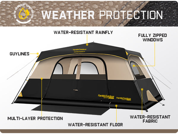 FanttikOutdoor Zeta C10 Pro Instant Cabin Tent 10 Person Camping Tent Setup in 60 Seconds with Rainfly & Windproof Tent with Carry Bag for Family Camping & Hiking, Upgraded Ventilation