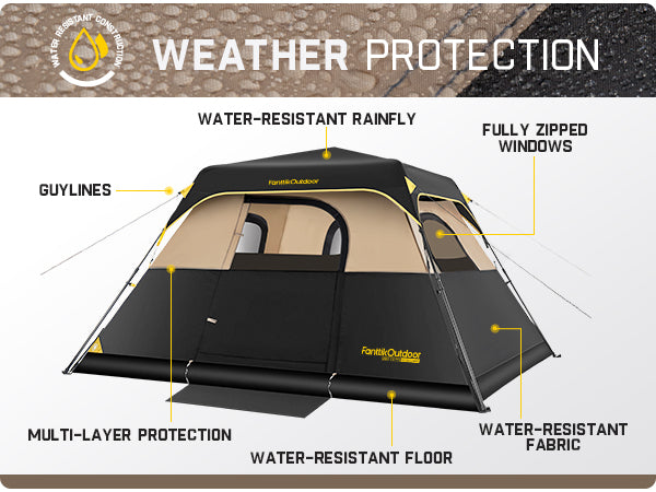 FanttikOutdoor Zeta C6 Pro Instant Cabin Tent 6 Person Camping Tent Setup in 60 Seconds with Rainfly & Windproof Tent with Carry Bag for Family Camping & Hiking, Upgraded Ventilation