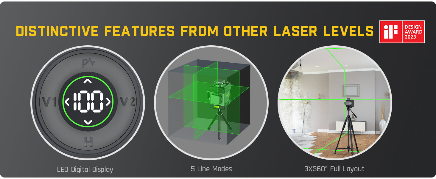Fanttik D12 PRO Laser Level 3 x 360°, Self-Leveling Cross Line Laser with LED Screen, 3D Green Cross Line, 5200mAh Battery Rechargeable, Pulse Mode, Magnetic support