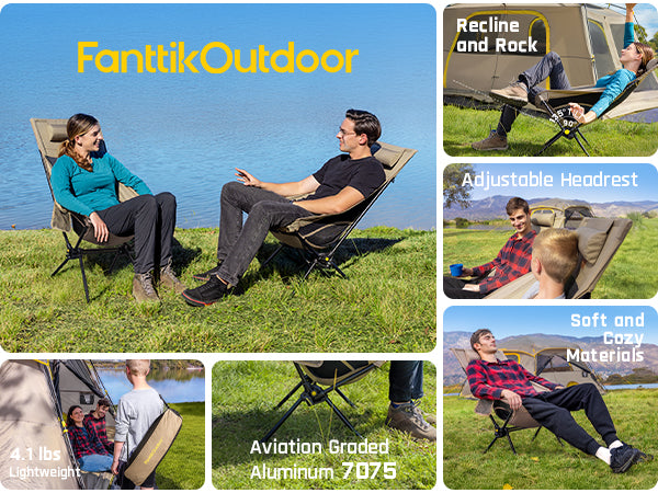 FanttikOutdoor Zeta L8 Max Rocker Camping Chair, Multi-Angle Adjustable, Portable & Lightweight, Outdoor Chair Supports 250 lbs, Comfort-Driven Design, High Strength Camping Chair