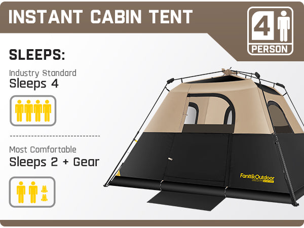 FanttikOutdoor Zeta C4 Pro Instant Cabin Tent 4 Person Camping Tent Setup in 60 Seconds with Rainfly & Windproof Tent with Carry Bag for Family Camping & Hiking, Upgraded Ventilation