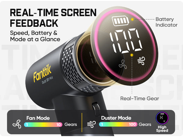 Fanttik Gust B11 Mix 2-in-1 Electric Air Duster & Fan, Dust Blower, 110000RPM Brushless Motor, Compressed Air Duster, 100 Stepless Gears, One-tap Booster, Electric Duster for PC, Electronics, Outdoor