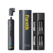 A  S2 Pro Max Cordless Electric Screwdriver shown on a white background, including the black screwdriver with a 90-degree angle adapter, its tall black cylindrical battery pack with yellow Fanttik branding, and a black multi-port battery charger.