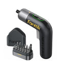 A Fanttik L2 Pro Cordless Electric Screwdriver with a digital display, yellow 'Fanttik' branding, and a set of screwdriver bits in a charging dock, shown on a white background.