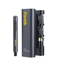 A Fanttik F2 Master Cordless Rotary Tool shown on a clean white background, including a Rotary pen and a dark gray cylindrical storage case, and a side-mounted holder with multiple accessories.
