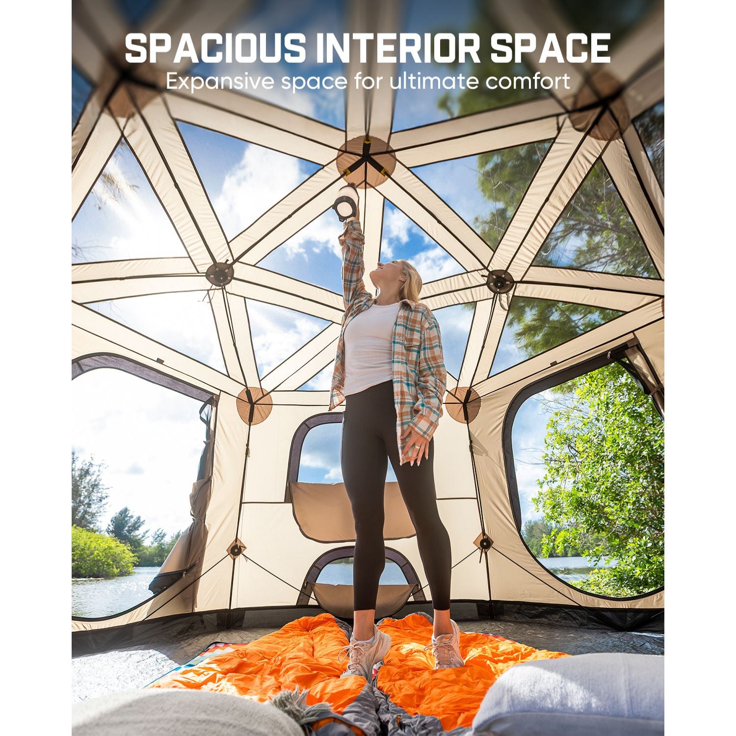 With 9 interior-operated vents and windows, this instant tent keeps fresh air flowing for a more comfortable camping