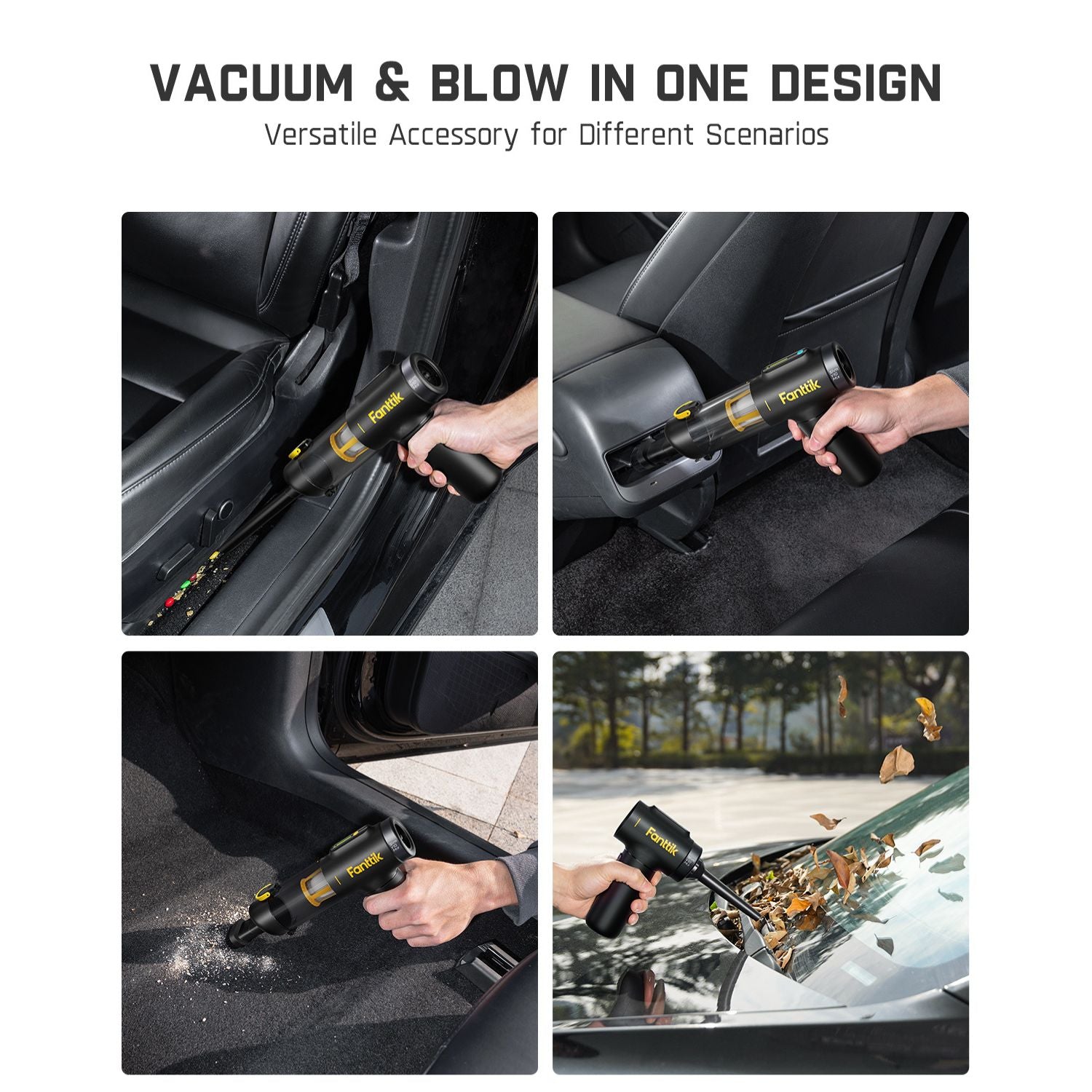 Fanttik Slim V10 Mix Cordless Car Vacuum, 4 in 1 Handheld Air Duster and Vacuum, Color Smart LED Display, 16kPa Powerful Suction, RobustClean Portable Mini Keyboard Vacuum for Car, Home, Office