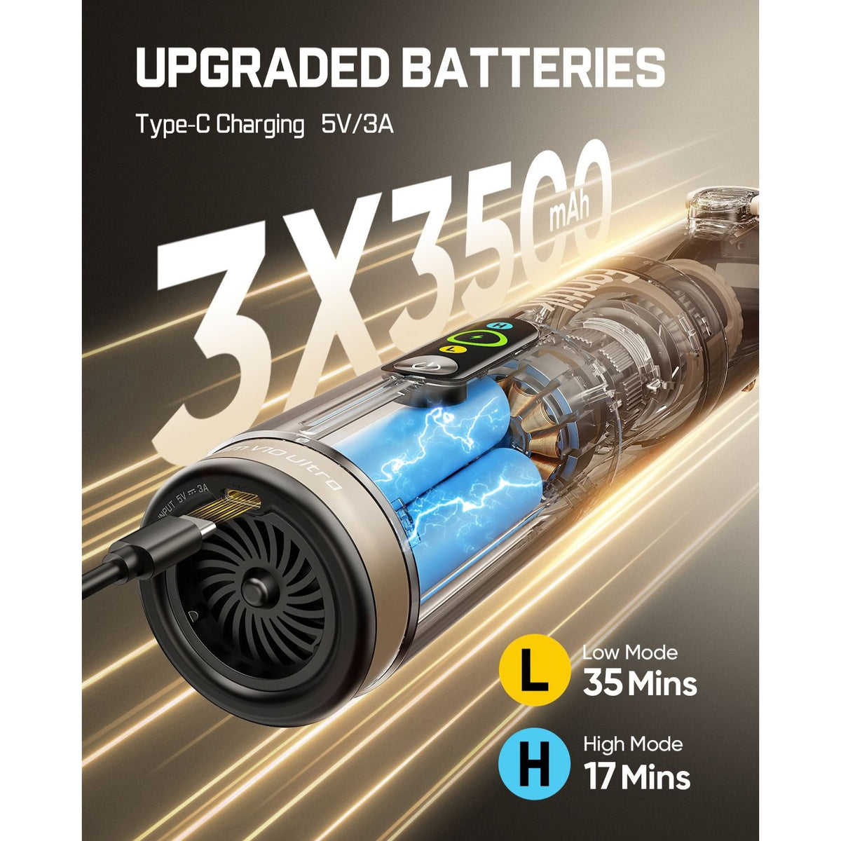 Fanttik Slim V10 Ultra Cordless Car Vacuum Product packaging with batteries and charging details on a light purple background