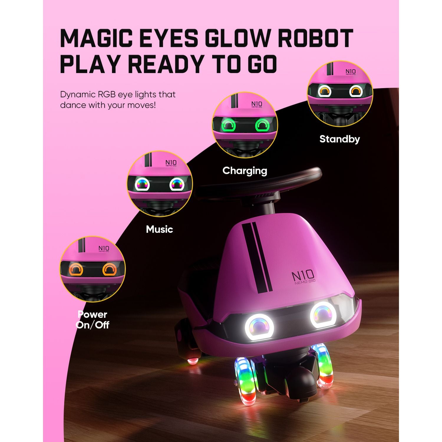 FanttikRide N10 Classic 6V Electric Wiggle Car with Pedal-Pink