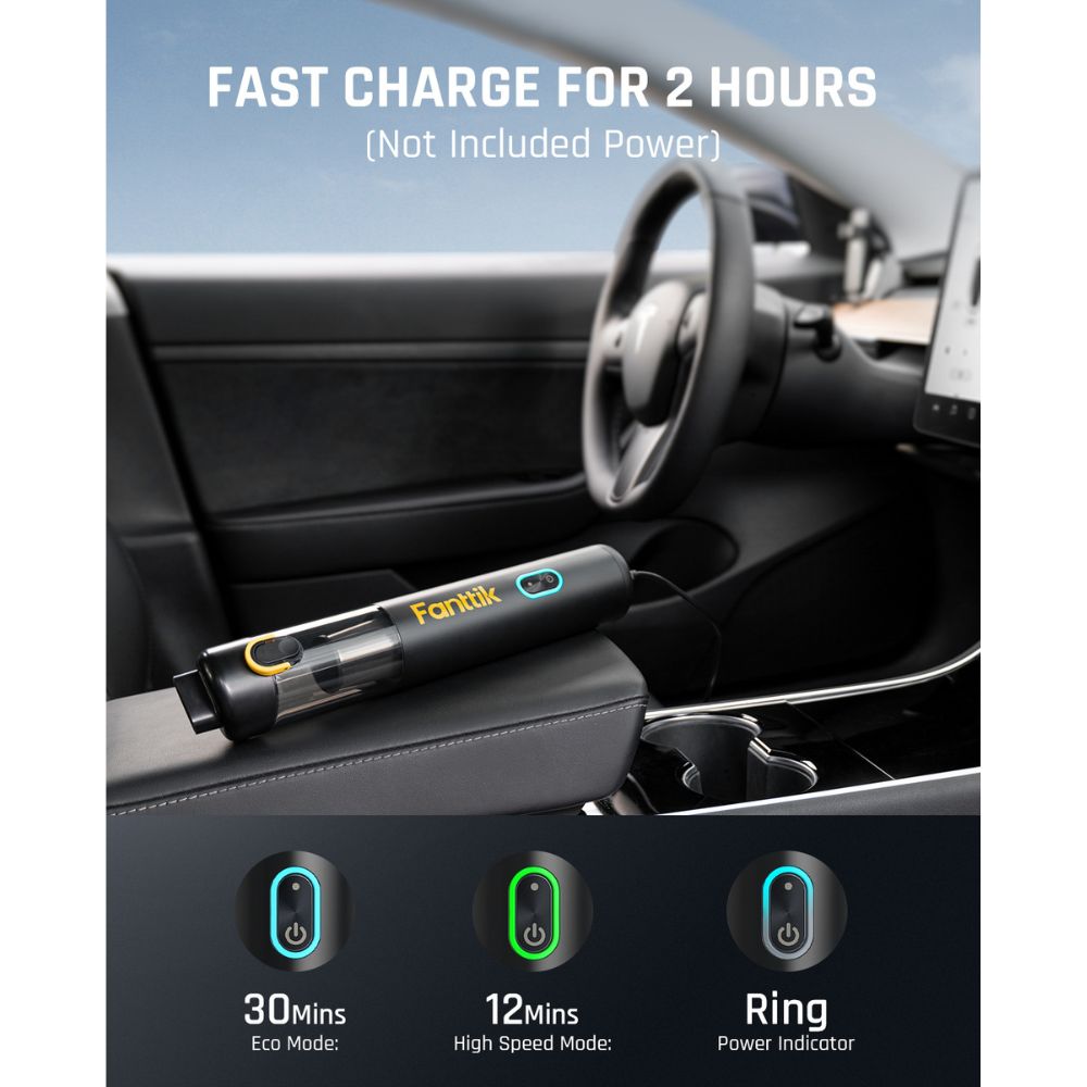 Fanttik Robustclean™ V8 Mate Cordless Car Vacuum, 12kPa/30AW, 1.2LBS Ultra-Lightweight, 2H Fast Charge, 120ml Dustcup, Up to 30 Mins Runtime, Portable Mini Vacuum for Car Home Cleaning
