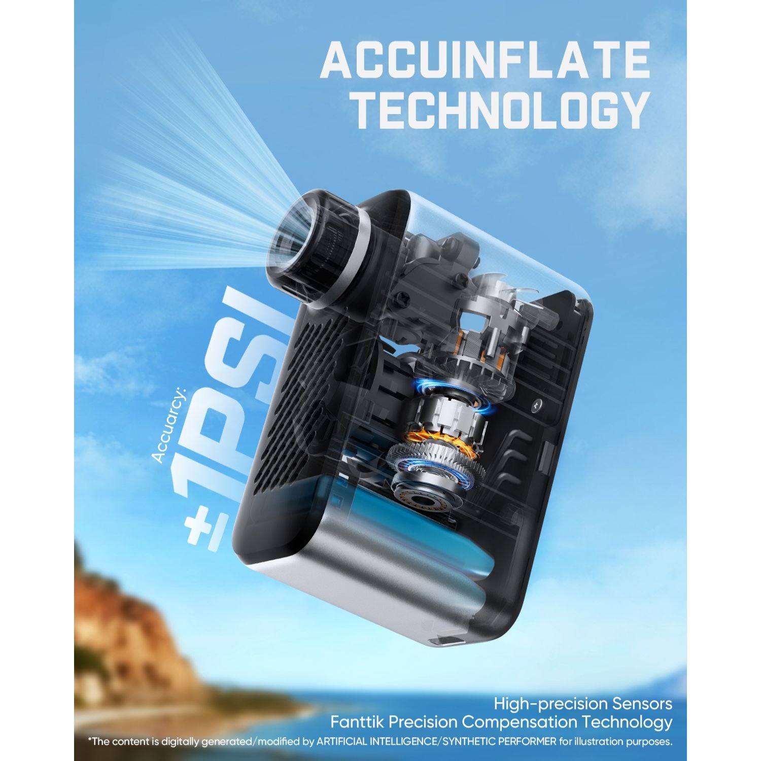 Fanttik X10 Ace Tiny Bike Pump with internal AccuInflate technology, +/- 1 PSI accuracy, and high-precision sensors.
