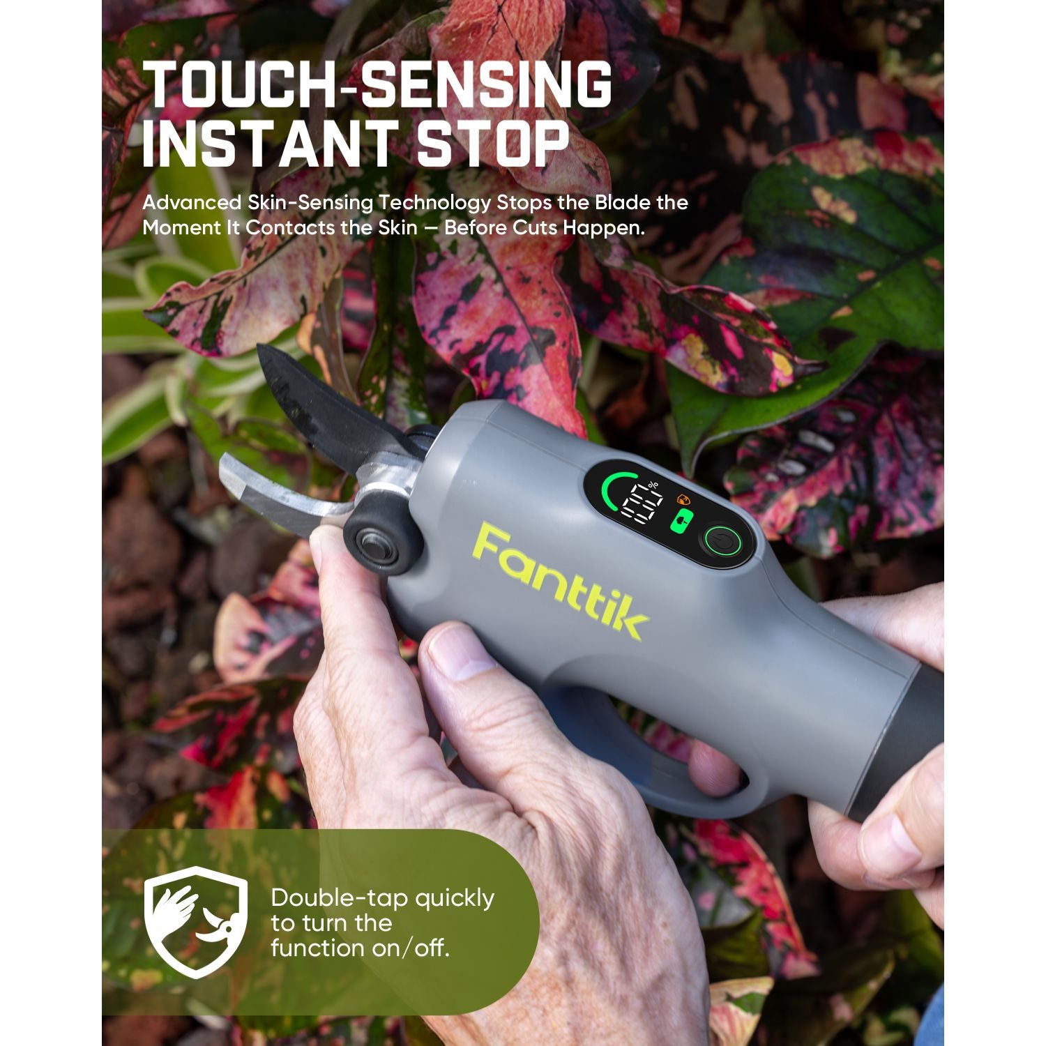 Fanttik Y10 Pro 7.2V Cordless Pruning Shears with Brushless Motor, LED Display, 4-Level Safety System, USB-C Fast Charging, SK5 Steel Blade for Branch Trimming