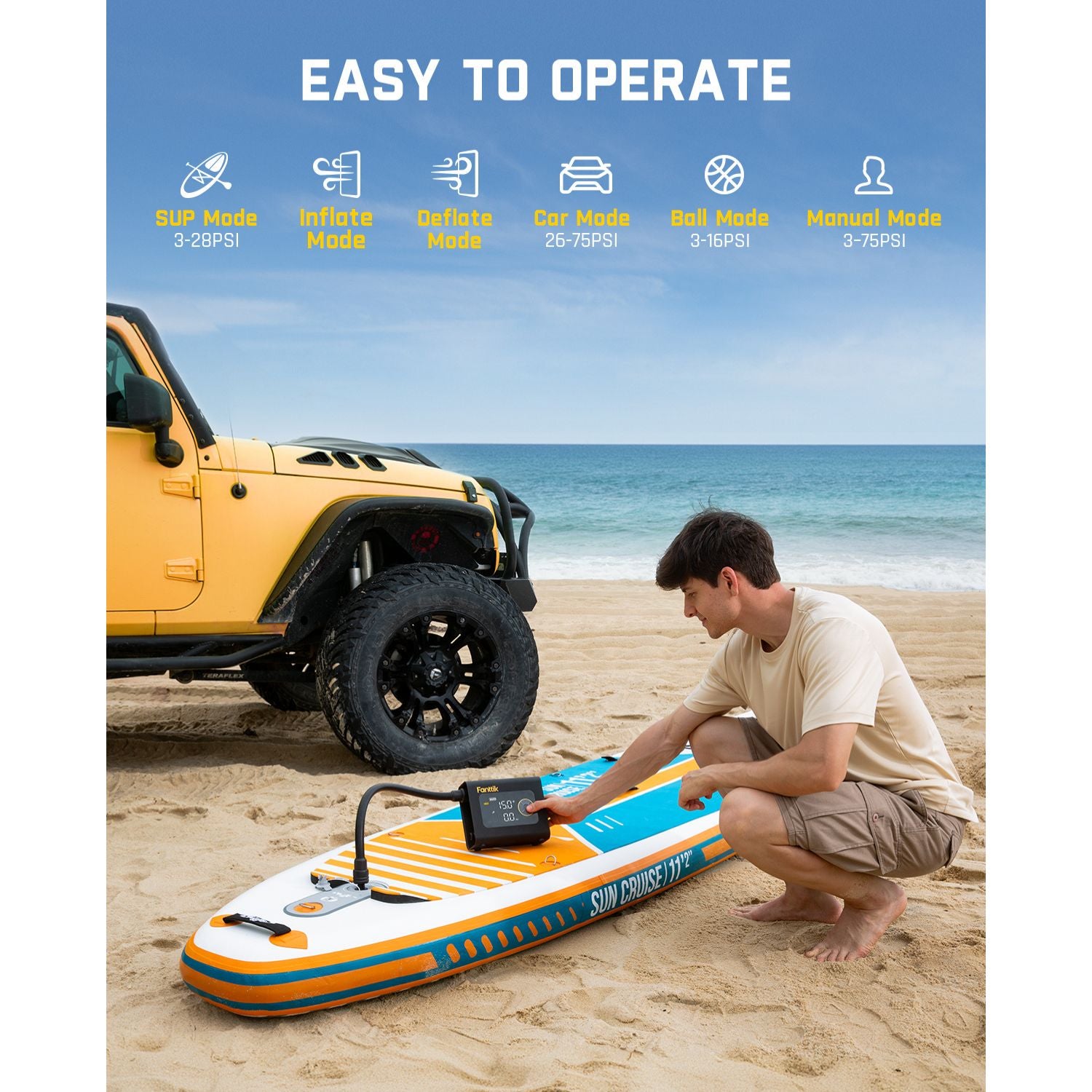 Fanttik X9 Cross Paddle Board Air Pump, Portable Tire Inflator | Max 75PSI with Auto-Off, Deflation | Air Pump with Light and Power Bank | for SUP, Car, Motorcycle, Board, Kayak, Tent etc.