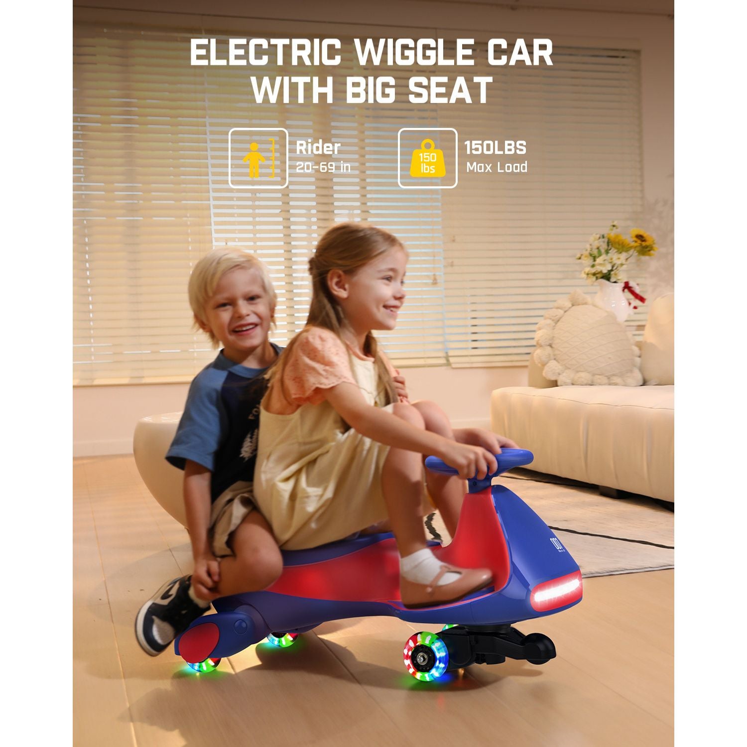 FanttikRide N7 Classic Electric Wiggle Car with Pedal, 6V Rechargeable Battery, 2 in 1 Swing Car, 2 Speed Ride On Toy, Anti-Rollover, Flashing Wheels, Bluetooth, Wiggle Car for 3 Years+, 150 Lbs