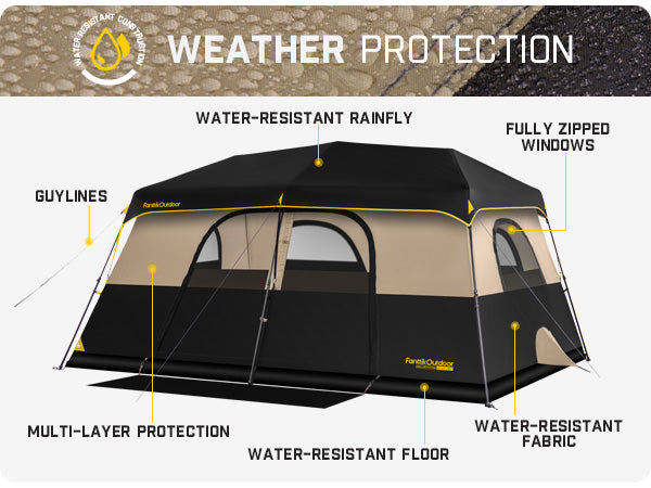 FanttikOutdoor Instant Cabin Tent 10 Person Camping Tent Setup in 60 Seconds with Rainfly & Windproof Portable with Carry Bag for Family Camping & Hiking, Upgraded Ventilation