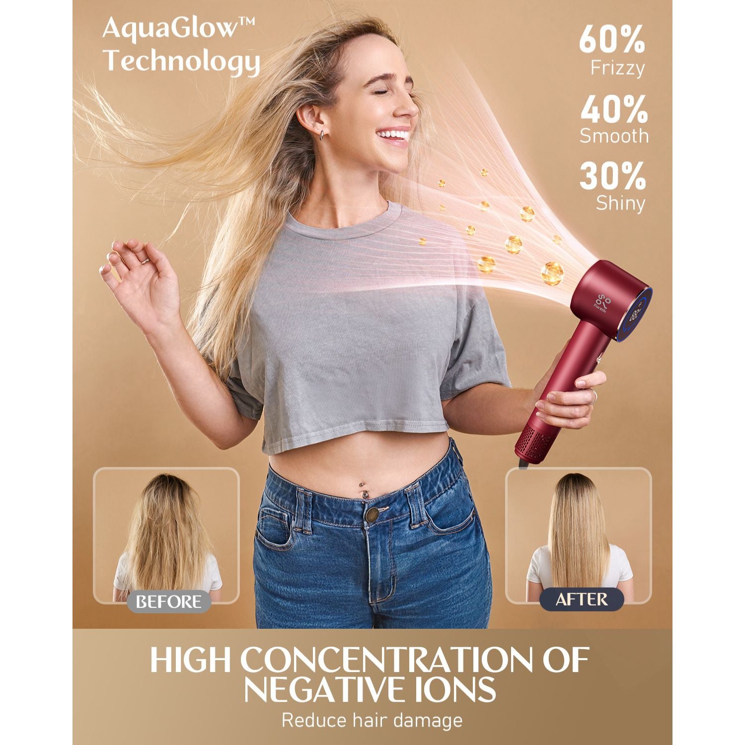 Hair Dryer Aura H10 APEX, Ionic Blow Dryer with HD Display, Brushless Motor, Thermo-Control, Low Noise, Magnetic Concentrator, 110000 RPM High-Speed for Fast Drying & Shine