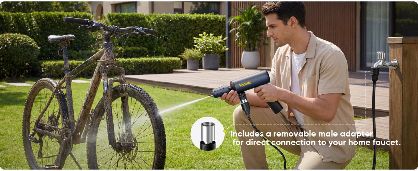 Fanttik NB10 Flip Portable Pressure Washer Gun, Foldable Cordless Pressure Washer Sprayer, Multi-Scenario Compatibility, 5-in-1 Nozzle, HD LED Display and Type-C Charging, for Patio, Camping, Bicycles
