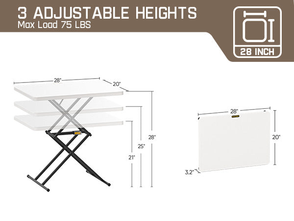 FanttikOutdoor Zeta X1 Pro, 28 inch Quick Pop Up Table, One-Handed Height Adjustment, 3 Heights, No Assembly, Multi-Functional Personal Activity Table, TV Tray, Portable Dinner Table