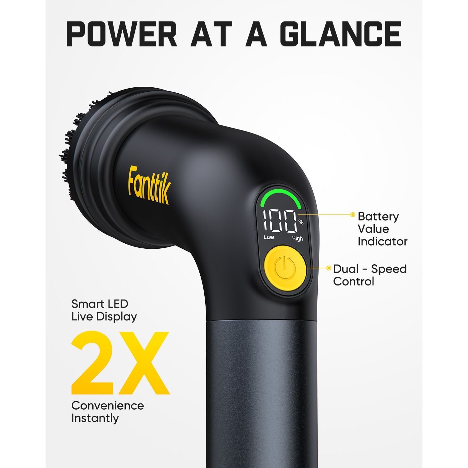 Fanttik G9 Handy Cordless MagnaStorm Electric Spin Scrubber, Dual-Speed Control with 5 Brush Heads, LED Display, IPX7 Waterproof, 2500mAh Battery with Type-C Charging, for Kitchen, Sink, Tile, Stove
